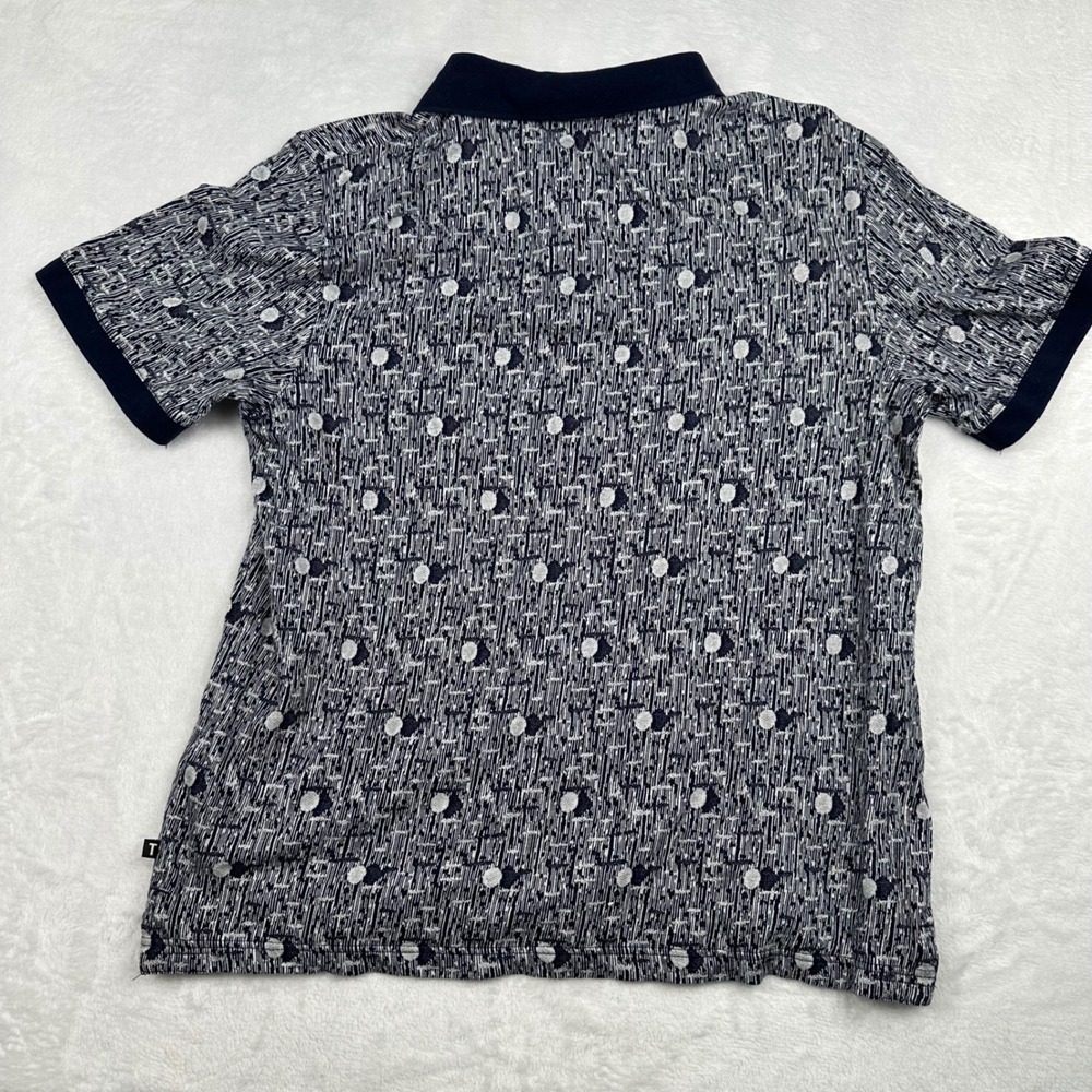 Ted Baker Mens Polo 3 Medium Fits Small Navy Polka Dot Short Sleeve Geometric - Picture 5 of 6